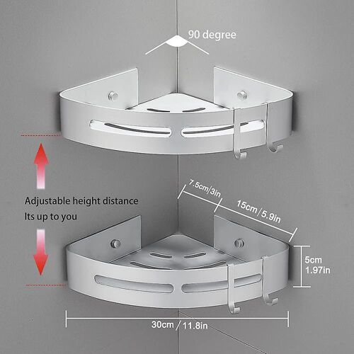 2025 - Étagères d'angle de salle de bain sans perçage avec crochets amovibles, étagère de rangement adhésive en aluminium pour douche