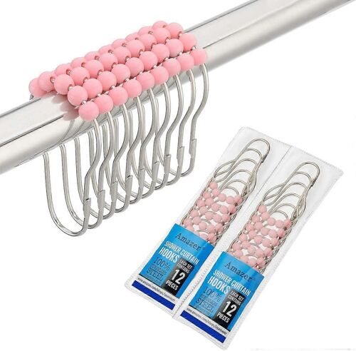 Lot de 2 anneaux de rideau de douche en acier inoxydable antirouille, lot de 24, rose