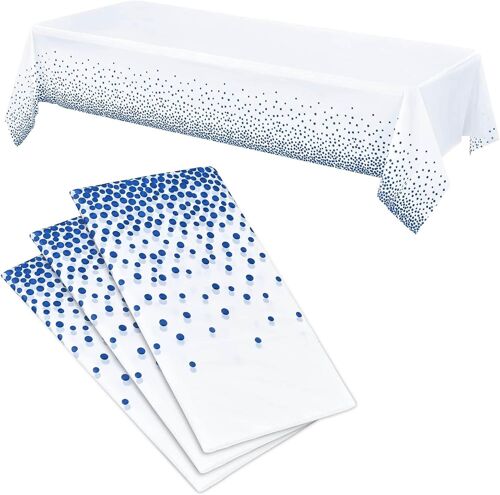 SJZG-3 Pièces Nappe Jetable Anniversaire,Nappe Blanche Jetable,Nappe Jetable Blanche,Nappe Papier Blanc,Nappe À Pois Bleu 137 X 274 Cm,Nappe Anniversaire (Blanc Et Bleu)