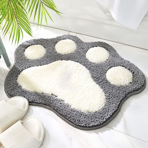 KAL-Tapis De Salle De Bain En Forme De Chat Mignon, Extra Doux Et Absorbant, Lavable En Machine, Tapis Antidérapant Pour Baignoire, Douche Et Salle De Bain, 45X60Cm, Gris