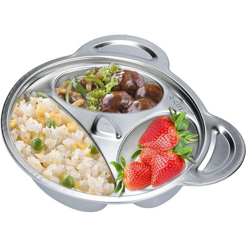 Assiette En Acier Inoxydable, Assiette À Compartiments En Acier Inoxydable, Assiette Compartiment Enfant, Assiettes Divisées Plateau Repas Enfant En Forme De Panda Plateau Repas 3 Compartiments