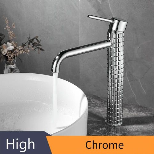 KALDF-Lavabo De Salle De Bain En Laiton Noir, Conception À Poignée Unique, Hôtel Haut De Gamme, Froid Et Chaud, Double Commande, Haut Et Bas,High Chrome,G1/2