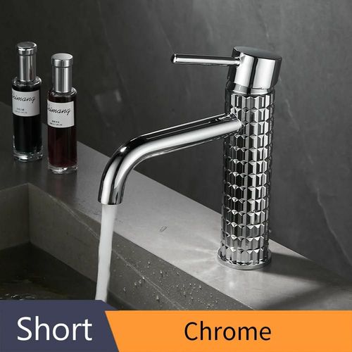KALDF-Lavabo De Salle De Bain En Laiton Noir, Conception À Poignée Unique, Hôtel Haut De Gamme, Froid Et Chaud, Double Commande, Haut Et Bas,Short Chrome,G1/2