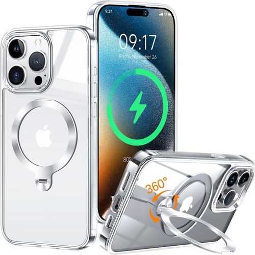 Sjzg-360° Rolatif Support Magnétique Coque Pour Iphone 12 Pro Max [Cd Anneau Support Stable Pour Mag-Safe] [N°1 Puissance Magnétique & Antichoc Protection Militaire] Coque Fine Durable, Transparent