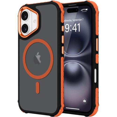 Sjzg-Coque Magnétique Pour Iphone 16 Plus, Antichoc Airbag Épaissi Pour Protéger La Coque Du Téléphone Rigide À L`Arrière Pour Iphone 16 Plus, Orange