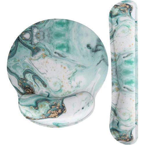 Mouse Pad and Wrist Rest,Ergonomic Memory Foam Mouse Pad,School Supplies,Non-Slip PU Rubber Base for Office/Computer/Gamer-Green Marble