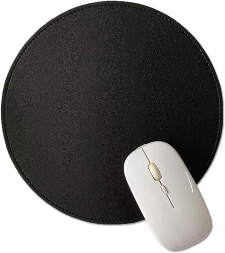 JGD-Tapis de souris en cuir PU, tapis de souris de bureau antidérapant double face avec bord cousu, tapis de souris étanche 22 x 22 cm (noir et rouge)