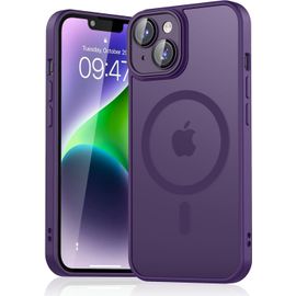 Coque iPhone 14 (6,1 pouces) Compatible MagSafe ¿ Housse magnétique translucide mat minimaliste TPU/PC, protection renforcée Violet foncé