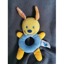 Doudou Hochet Lapin Bleu Jaune Grelot Casino