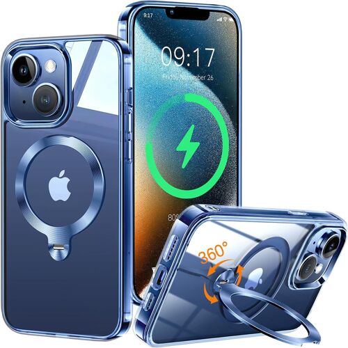 SJZG-360° Rolatif Support Magnétique Coque Pour Iphone 15 [Cd Anneau Support Stable Pour Mag-Safe] [N°1 Puissance Magnétique & Antichoc Protection Militaire] Coque Fine Durable, Bleu