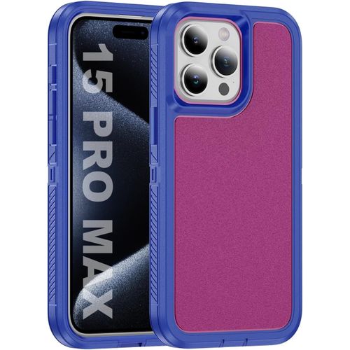 Tea-Coque Pour Iphone 15 Pro Max, Résistante Aux Chocs, À La Poussière, Aux Chutes, Protection De Qualité Militaire, Coque Double Protection Case Pour Iphone 15 Pro Max (6,7""), Rose Rouge/Bleu