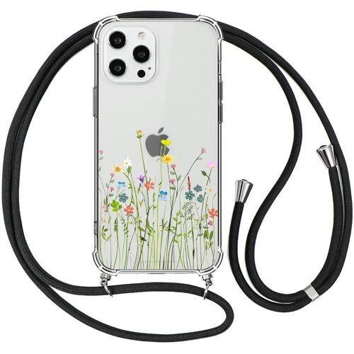 Coque Avec Cordon Pour Iphone 13 Mini 5,4"", Étui Collier Réglable Transparente Case Avec Aesthetic Motif Fleur 2, Silicone Tpu + Pc Antichoc Housse Avec Tour De Cou Lanière Corde Lanyard Cover