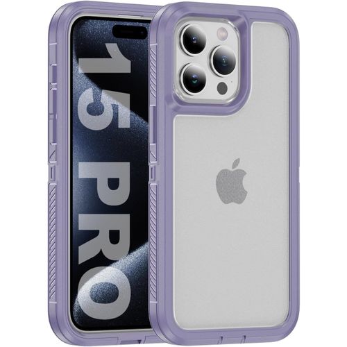 Tea-Coque Pour Iphone 15 Pro, Résistante Aux Chocs, À La Poussière, Aux Chutes, Protection De Qualité Militaire, Coque Double Protection Case Pour Iphone 15 Pro (6,1 Pouces), Violet/Transparent