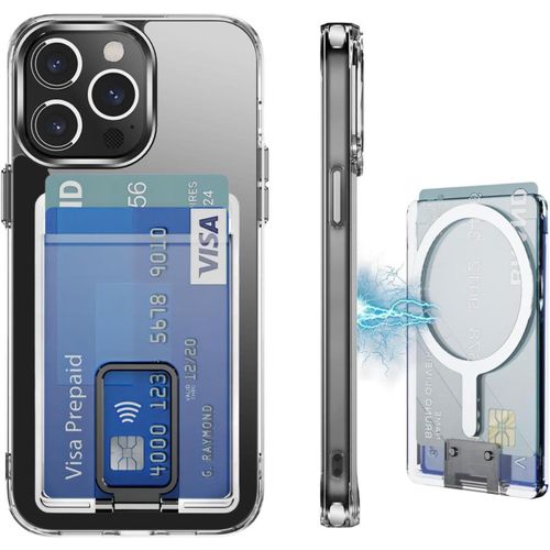 Tea-Magnétique Coque Pour Iphone 14 Pro, Porte - Cartes Avec Support, (Compatible Avec Magsafe), Protection De La Qualité Militaire, Etui Portefeuille Pour Iphone 14 Pro (6.1""), Transparent