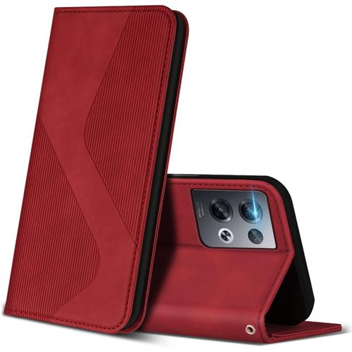 Coque Pour Oppo Reno 8 Pro 5g, Premium Etui Housse En Cuir De Protection Avec [Emplacements Cartes] [Magnetique], Clapet Folio Portefeuille Pour Oppo Reno 8 Pro 5g (Rouge)