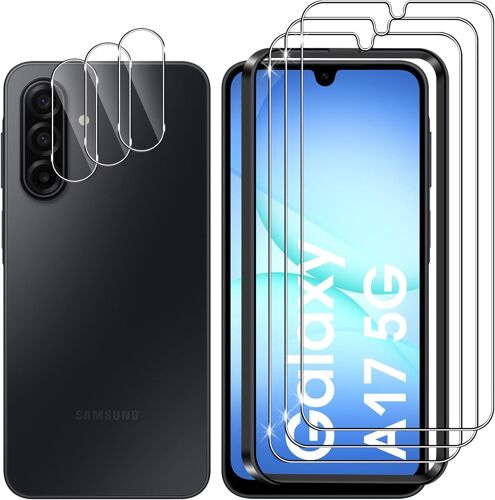 KALANKA-Verre Trempé pour Samsung Galaxy A17 5G/4G, 3+3 Pièces Protection écran + Caméra Arrière Protecteur Film, 9H Dureté HD Anti-Rayures Sans Bulles Vitre Trempé Protecteurs d'écran