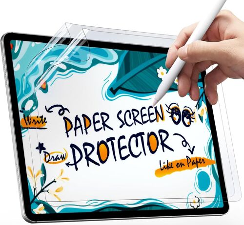 LORANKA-Lot de 2 films de protection d'écran en papier pour iPad Pro 12,9"" 2022, 2021, 2020, 2018, film de protection d'écran en papier, film de papier mat pour dessiner, esquisser et écrire avec