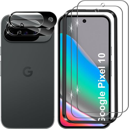Lot De 2 Films De Protection D'écran En Verre Trempé Pour Google Pixel 10 + Protection D'objectif D'appareil Photo (Noir), Film Hd Sans Bulles, Dureté 9h, Anti-Rayures[Z847]