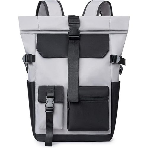 KALANKA-Sac à Dos Roll Top Ultra-léger Sac d'école Sac à Dos pour Ordinateur Portable adapté 15.6 Pouce Sac à Dos pour Homme Femme École Université Affaires Voyage Daypack Gris Clair