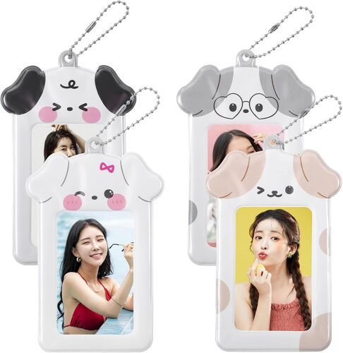 4 Pack Cute Puppy Photo Card Holder 3 Inch Cartoon Dog Photo Frame Photo Card Holder Pendant Chain ID Card Photos Photo Cards
