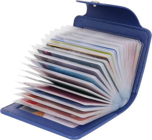 Credit Card Holder for Women Men Business Card Holder PU Leather 40 Slots 2 ID Windows, Blue, Modern