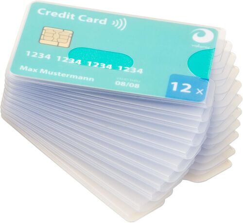 Credit Card Protector ¿ 12 Pieces ¿ Cut Out Hole ¿ Transparent ¿ Hard Case for Credit Cards and Blue Cards, Transparent/Green, Minimalist