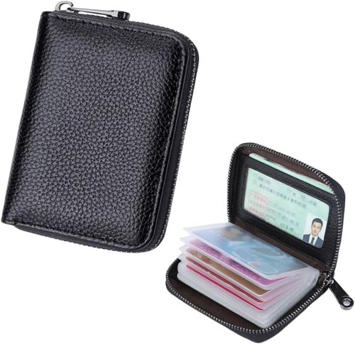 Credit Card Holder for Men and Women, Leather Credit Card Holder for 20 Cards, Black