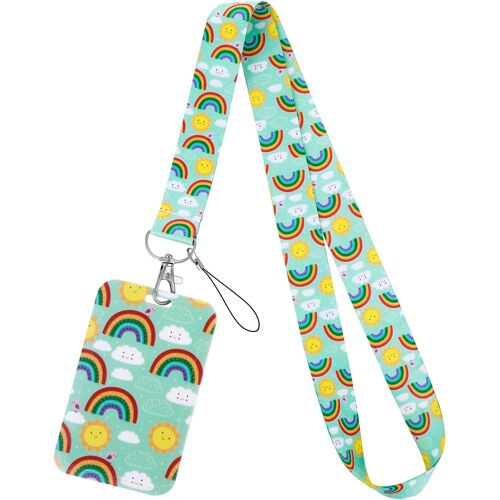 Lanyard with Clip Closure for Card Holder, Boho Rainbow Keychain with Card Holder, Lanyard with Card Holder Case (Rainbow Style-A)