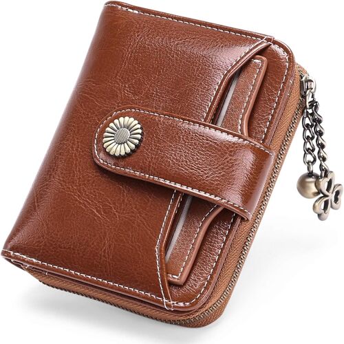Women's Leather Wallet Short Money Bag Women RFID Blocking Wallet Women Small Zipper Wallet