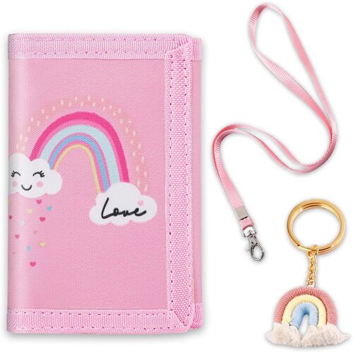 Pochette tour de cou pour fille, porte-monnaie pour enfant fille avec lanière, motif arc-en-ciel, foulard à suspendre, pour cartes de monnaie, notes, cadeau unique, arc-en-ciel