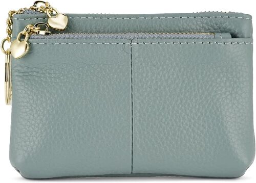 Mini Genuine Leather Purse with Zip, Key Ring and Card Holder Wallet