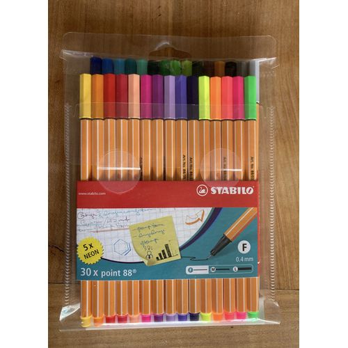 Stylos Feutre - Pointe Fine - Stabilo Point 88 - 30 Couleurs Dont 5 Fluo