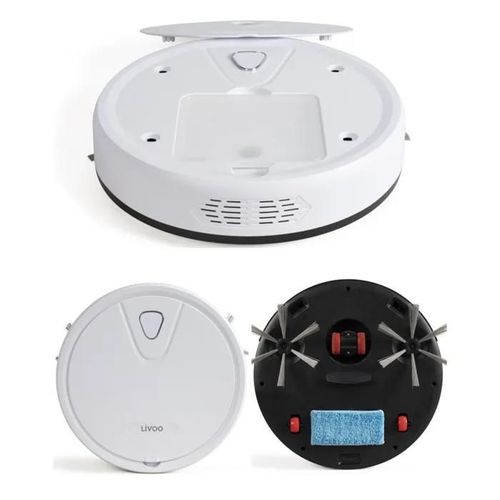 Aspirateur Robot 0.5 l - Blanc 4 brosses latérales, lingette éponge, réservoir à poussière,