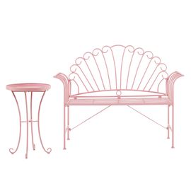 Ensemble De Jardin Banc Et Petite Table En Métal Rose Cavinia