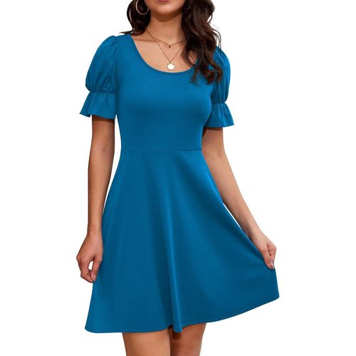 Tuyiu-Mini Robe D'été Pour Femme - Robe Patineuse - Col En U - Manches Bouffantes - Swing - Courte