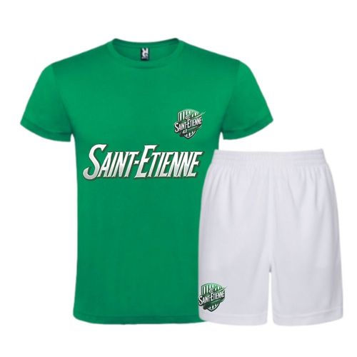 Ensemble Football Enfant - Inspiration Saint-Étienne | Tee-Shirt Vert - Short Blanc