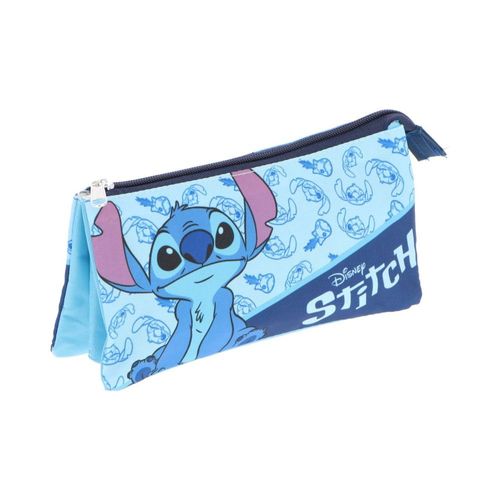 Trousse À Crayons Stitch Bleu – Disney – 3 Compartiments, Fermeture Éclair – 22 X 11 Cm