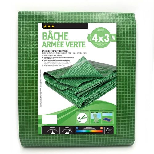 Bâche armée verte 160g/m2 découpable 3 x 4 Vert