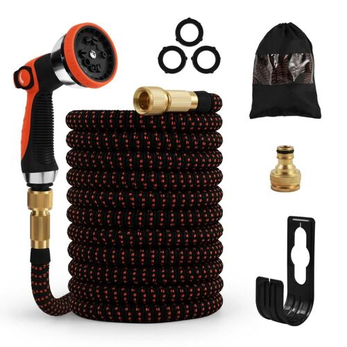 Tuyau d'arrosage extensible flexible avec accessoires et fixations 30 mètres Noir