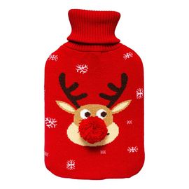 Bouillotte Renne Noel Tricot Rouge 1,7l Chaleur Douce