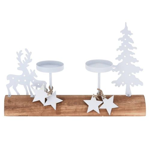 Centre De Table Bois Metal Blanc Porte Bougie Noel
