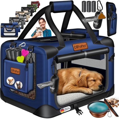 Caisse De Transport Pour Chien Pliable Bleu Marine, S