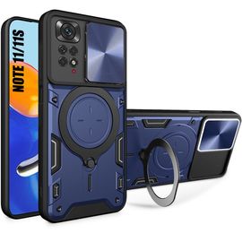 Coque Pour Xiaomi Redmi Note 11/11s Bleu Marine Antichoc Avec Support Magnétique Et Protection Caméra - Booling