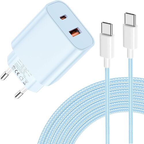 KALANKA-Chargeur 20W pour iPhone 17, USB C Chargement Ultra Rapide à Deux Ports avec Câble USB C 2M pour iPhone 17/16/15, pour Samsung, pour Pad, Pixeli etc-Bleu