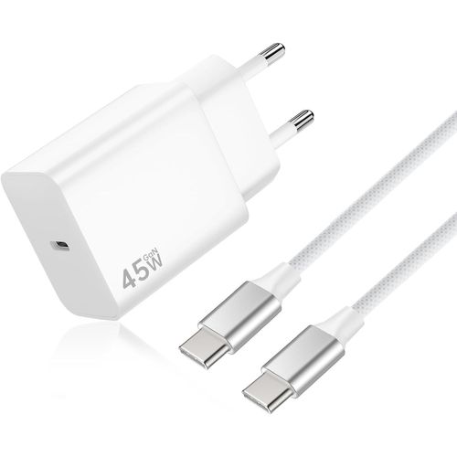Chargeur 45w Pour Samsung S25 Ultra Chargeur Rapide Usb C Avec Câble Tressé 2m 100w Compatible Avec Samsang Galaxy S25/S24/S23/S22/S21 Ultra, Pour Iphone 15/16, Lpad, Macbok (Blanc)[Z1077]
