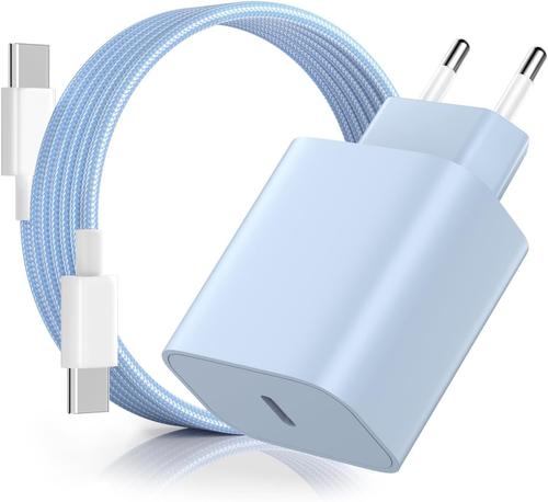 Chargeur pour iPhone Rapide, 20W PD3.0 Chargeur pour iPhone avec 2M Câble USB C, USB C Prise Charger Rapide pour Phone 16 Pro/16 Pro Max/16 Plus/15/15 Pro/15 Pro Max/15 Plus/Pad - Bleu