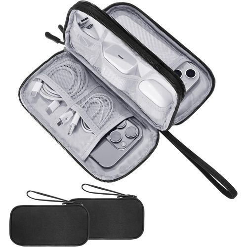 TWQ-Lot de 2 sacs de rangement pour câbles portables - Étanche - Petit sac de voyage - Accessoires électroniques - Sac pour câble de charge - Batterie externe - Carte SD - Câble de charge - Accessoir