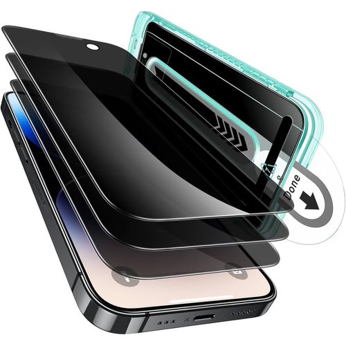 Verre Trempé Anti-espion pour iPhone 15 Pro, Protection D`écran de Confidentialité avec Plateau D'application, Dureté 9H, Résistant aux Rayures, HD 3 Pièces