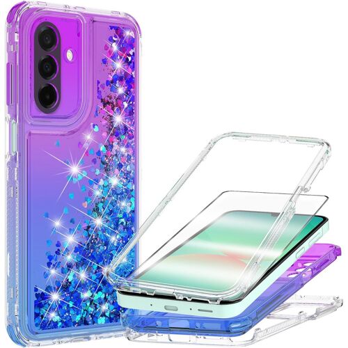 KALANKA-Coque pour Samsung Galaxy A17 4G/5G avec 1 Verre Trempé, Liquide Paillette Étui de Protection Antichoc Anti-Rayures, Transparente TPU Silicone 360 Degrés Téléphone Etui Bumper Case - Violet +