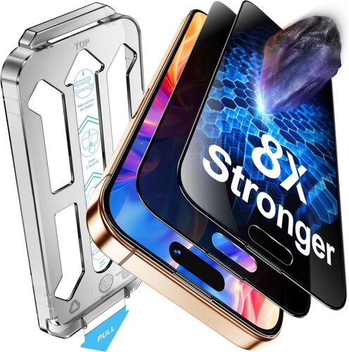 2 Pièces Verre Trempé Anti Espion Pour Iphone 16 Pro (6.3'), Dureté 9H+ Military-Grade Protection Écran, [Avec Kit D`Installation Rapide] [Sans Bulles] [Transparence Hd]
